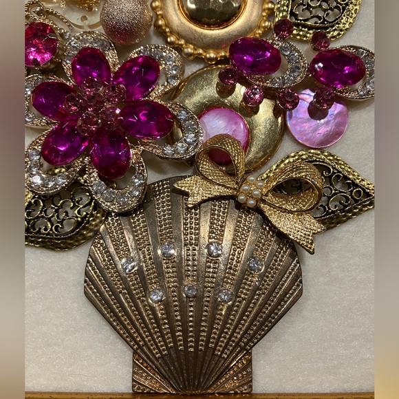 FRAMED JEWELRY ART COLLAGE HANDMADE UNIQUE OOAK GIFT π IDEA. BRIGHT GOLD FRAME - Picture 5 of 13